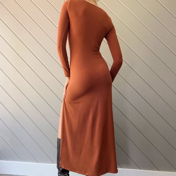 Aritzia Wilfred Neptune Dress - Long-sleeve slit dress XS brown - Picture 2 of 8